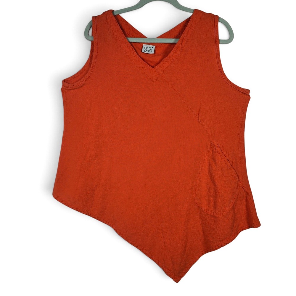 Oh My Gauze Tank Top Women 2 Asymmetric Sharkbite Orange V-Neck Cotton Lagenlook